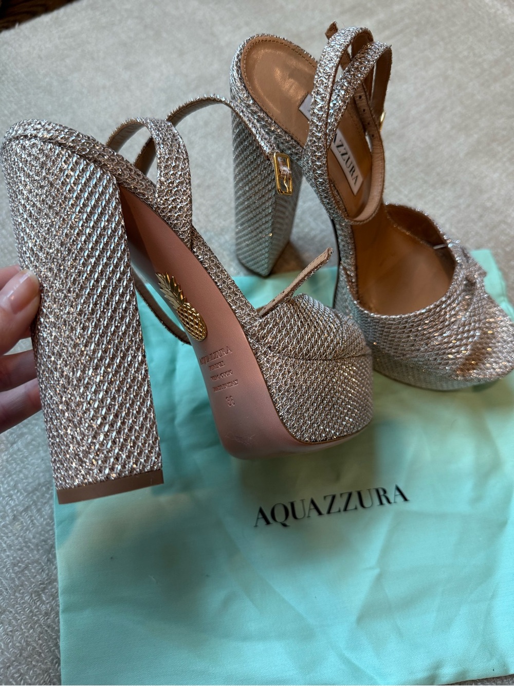Aquazzura Silver Crystal Mesh Platform Slingback Heels - Picture 2 of 4
